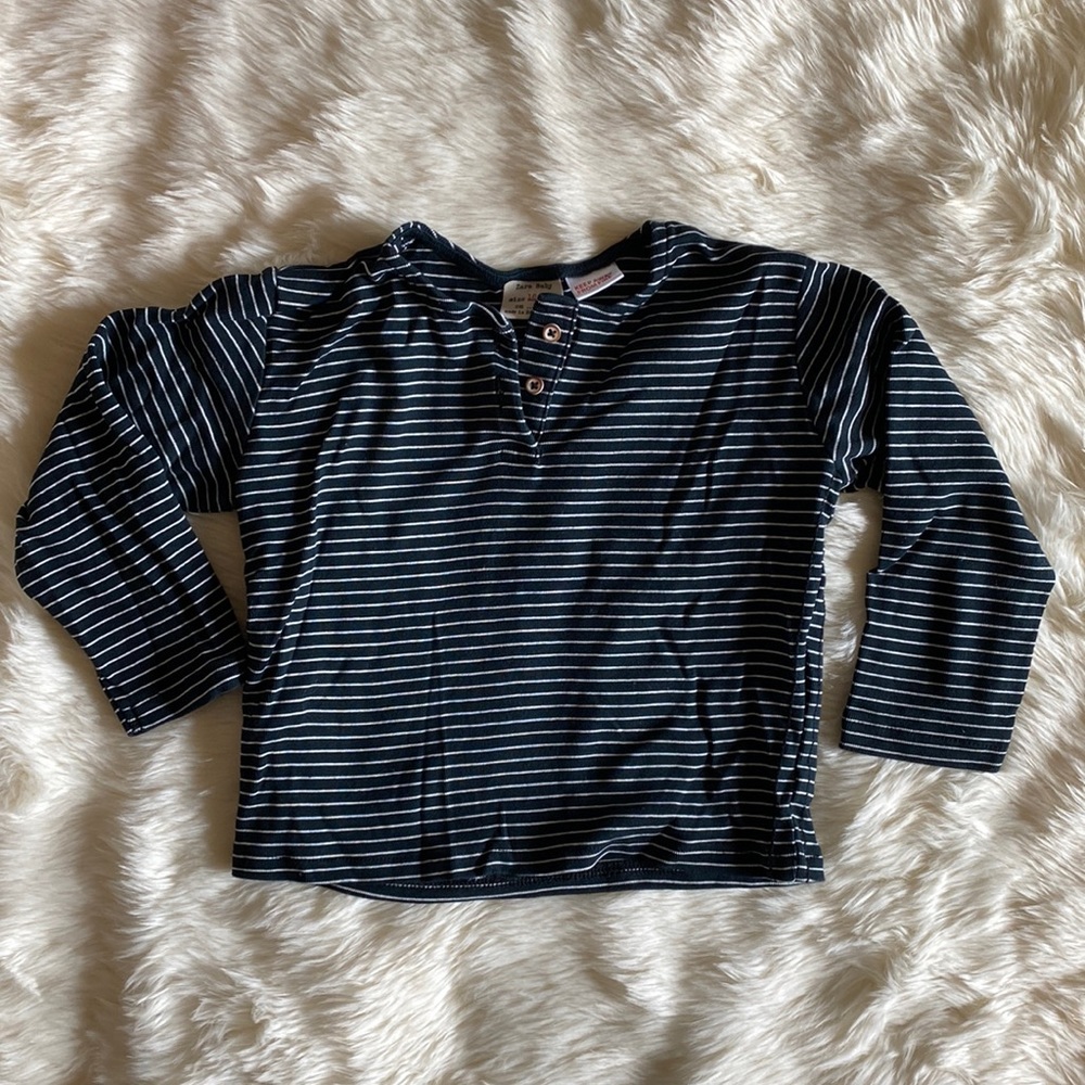 Zara Black and White Stripe Long Sleeve Tee